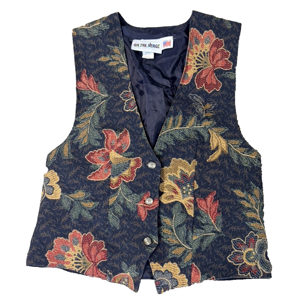 Vintage 1990s On The Verge Tapestry Heart Vest Size M Made in USA 90s Boho